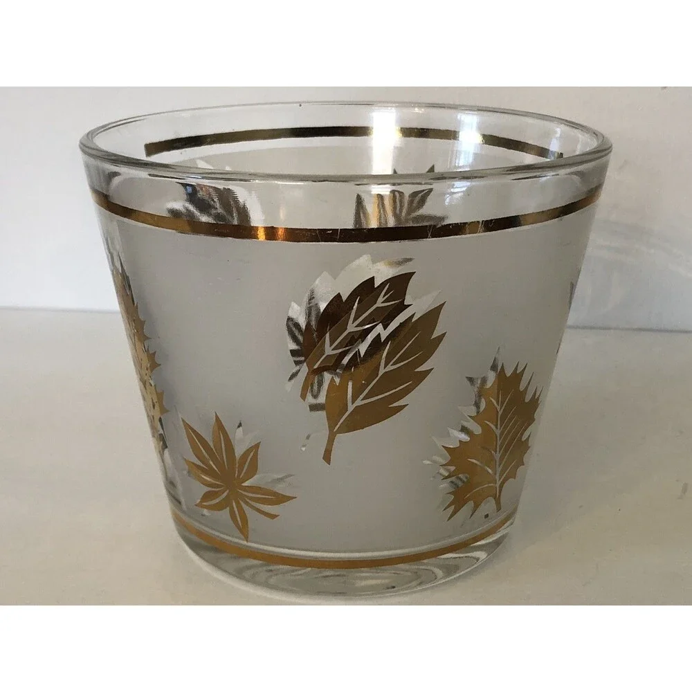 Vintage MCM Libby Golden Foliage Ice Bucket 5”!h 6” W